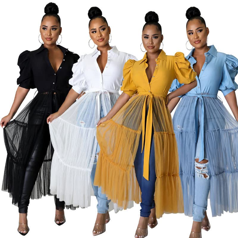 Ekaliy Women Sexy Short Sleeve Bodycon High Low Asymmetrical Ruffle Tunics Blouse Shirt Top Dress