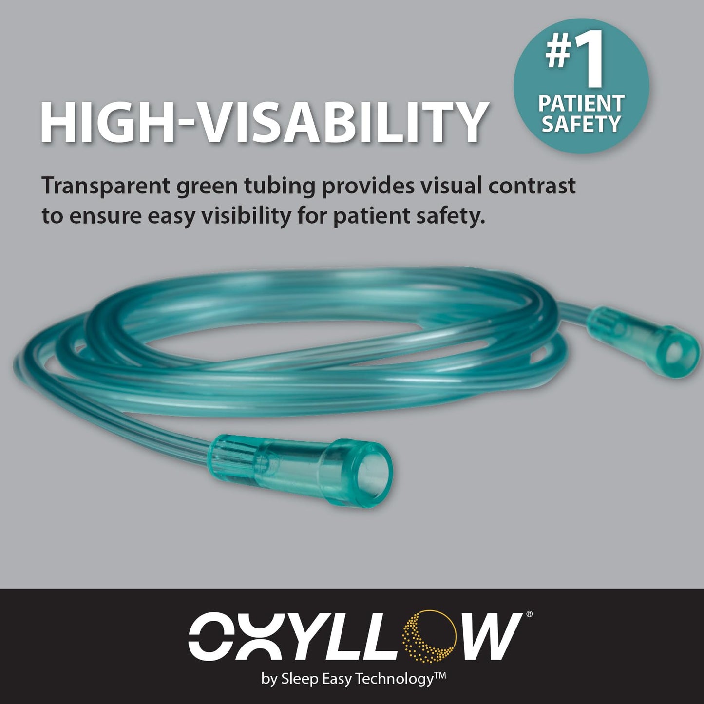 Oxyllow Premium 25 FT Oxygen Tubing and Oxygen Swivel - 2-Count - 6-Channel Kink-Resistant Air Flow - High-Visibility Green Tint - Universal End Connectors - Durable, Medical Grade Oxygen Therapy