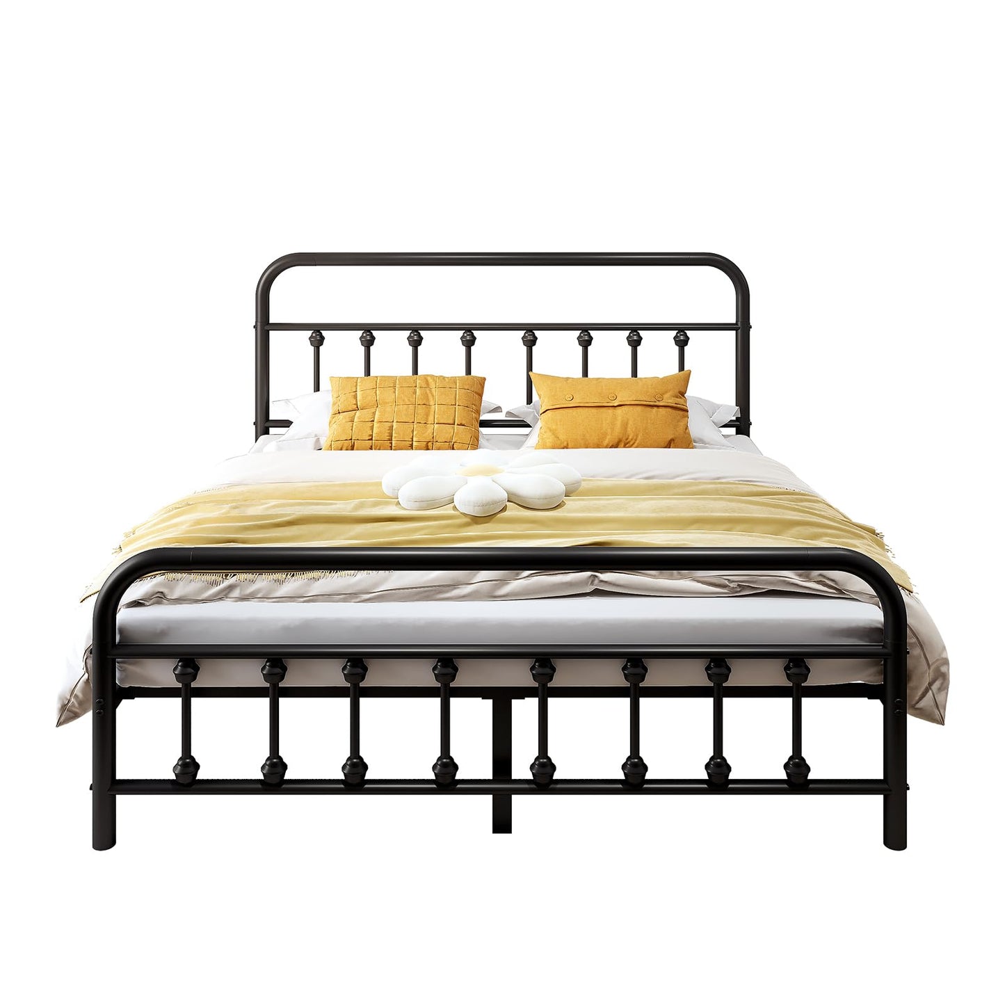 Vengarus Metal Bed Frame,Queen Size Bed Frame with Headboard,Structurally Stable, Heavy Duty Steel Slat Supported,Under Bed Storage,No Box Spring Needed,14 Inch,Black