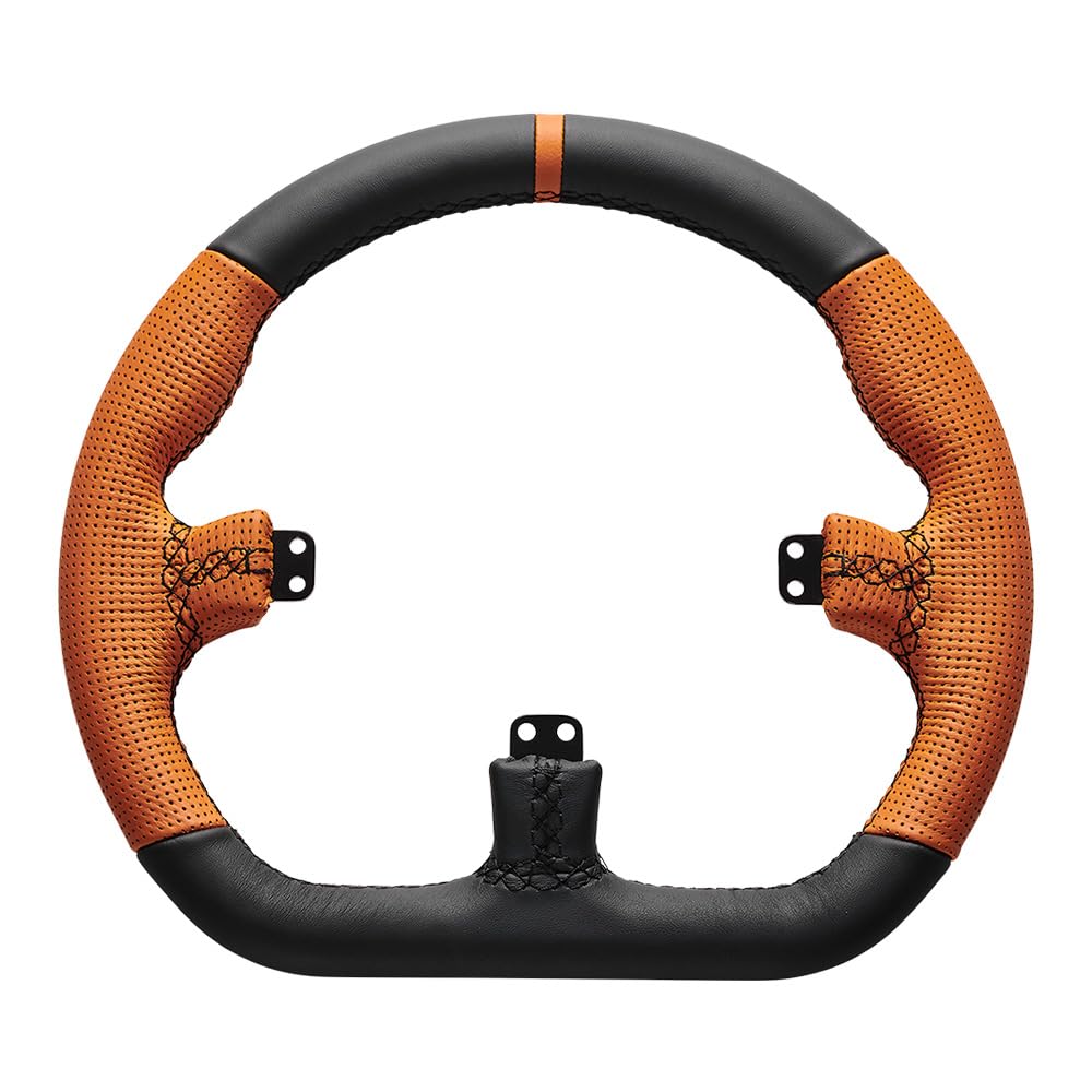 Asetek SimSports Closed D Orange Leather Rim | Interchangeable Sim Racing Steering Wheel Rim for Asetek SimSports Button Boxes | Easy and Fast Installment
