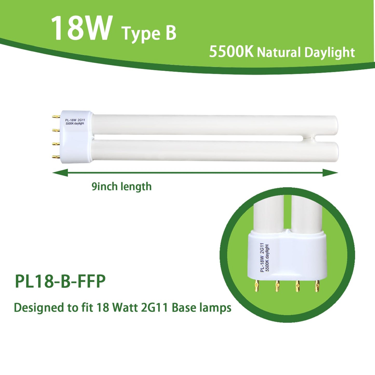 Dameiol 2Pack PL18-B-FFP 18W Replacement for OttLite T18330 T186C0 T40112 Fluorescent Light Bulb,18W Fluorescent Light Bulbs Tpye B,930lm,5500K Bright Natural Daylight,2G11 Base