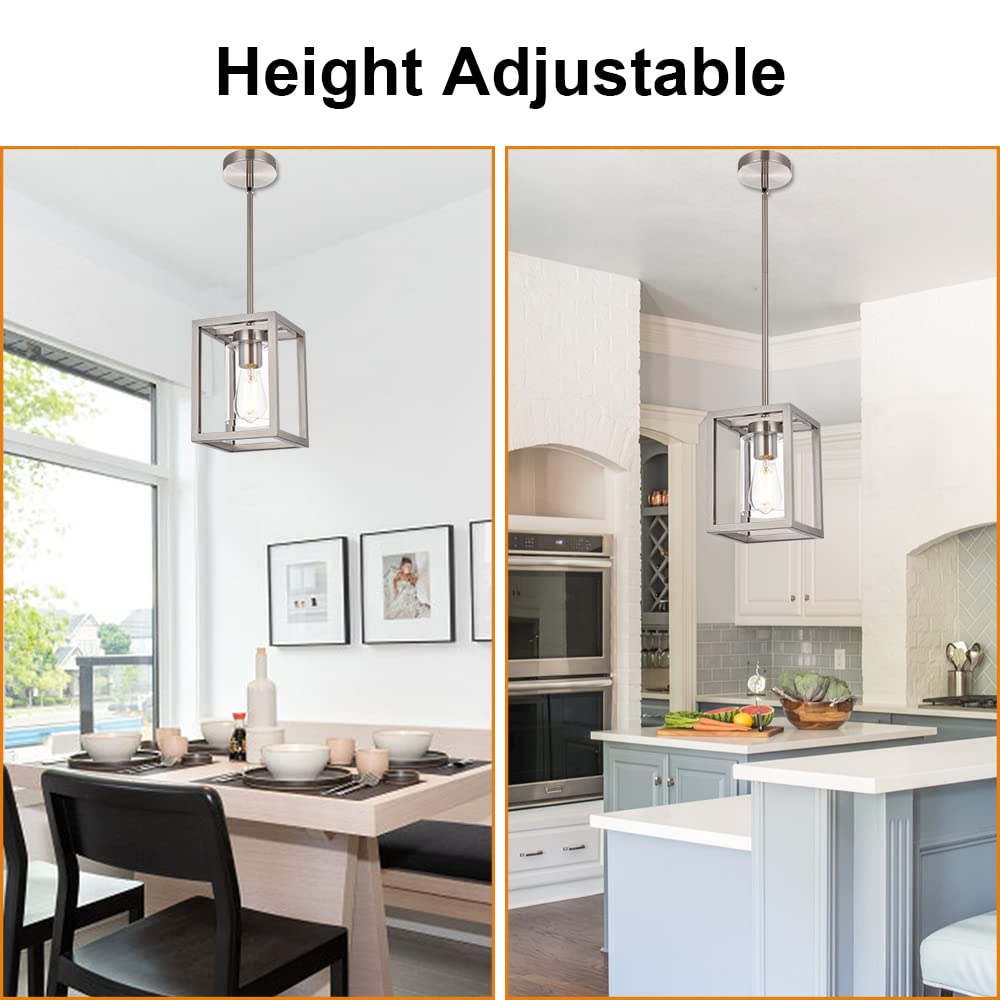 VINLUZ One Light Chandeliers Fixture Brushed Nickel Modern Pendant Kitchen Lighting with Clear Glass Shade Dining Room Lighting Fixtures Hanging Contemporary Lamp Semi Flush Mount Ceiling Lights