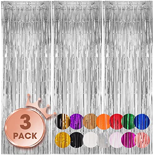 Voircoloria 3 Pack 3.3x8.2 Feet Silver Foil Fringe Backdrop Curtains, Tinsel Streamers Birthday Party Decorations, Fringe ...