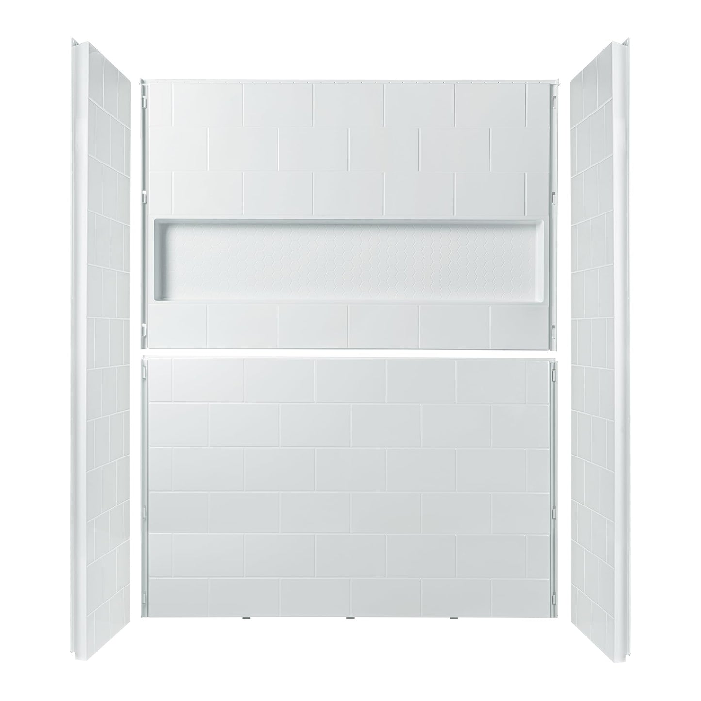 WOODBRIDGE 4-Piece Tile-style Shower Wall Panel Surround Kit, 60"W x 32"D, Staggered Brick Pattern, Easy to Install, High Gloss White Finish
