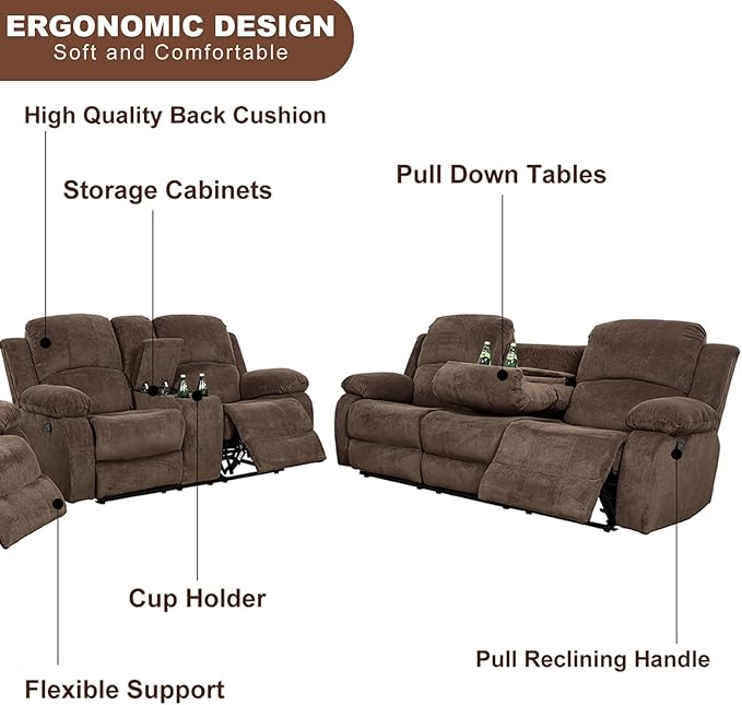 A Ainehome Living Room Furniture Set Leather Recliner Sofa Set Loveseat Chair Furniture Sofa Set for Living Room/Small Space/Rv/House/Office/Theater Seating (A-Taupe Brown Corduroy,Sofa+Loveseat)