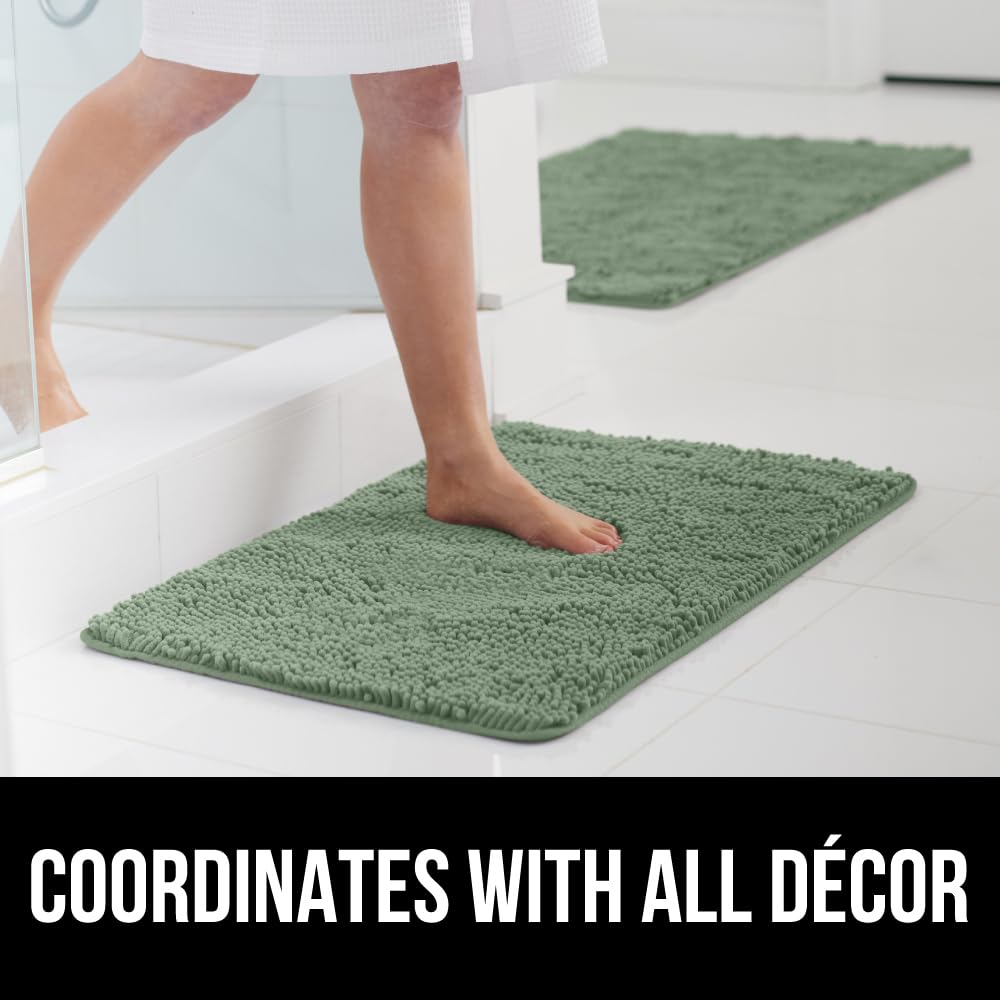 GORILLA GRIP Bath Rug Mat, Soft Absorbent Chenille, Quick Dry Microfiber Mats, Rubber Backing Washable Shower Floor Rugs, Bathmat Runner, US Designed Bathroom Home Decor Accessories 24x17 Sage Green