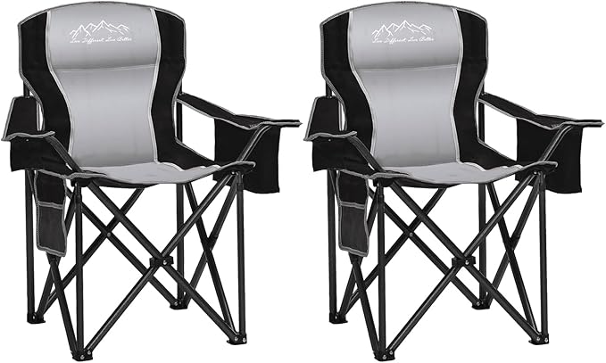 SAILARY Camping Chair Heavy Duty High Back Folding Chair with Cup Holder, 450lbs Capacity, Padded Seat, Cooler Bag & Storage Pocket, Portable for Outdoor, Beach, Fishing, Sports, 2 Pack Black