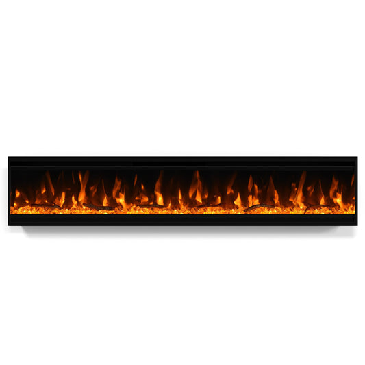 70 inch Electric Fireplace, Ultra-Thin Electric Fireplace Inserts, Ultra-Narrow Frame, Wall Mounted and Recessed Fireplace, Log & Crystal, Touch Screen & Remote Control, 1500W