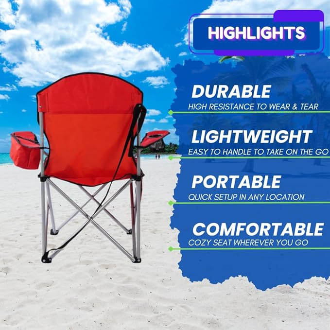 EZONE 4-Pack Camping Chairs with Built-in Ice Cooler, Portable Chair, Storage Pocket, Cup Holder, and Carry Bag Perfect for Camping, Tailgating, Fishing, Beach, and Lawn (4, Red)