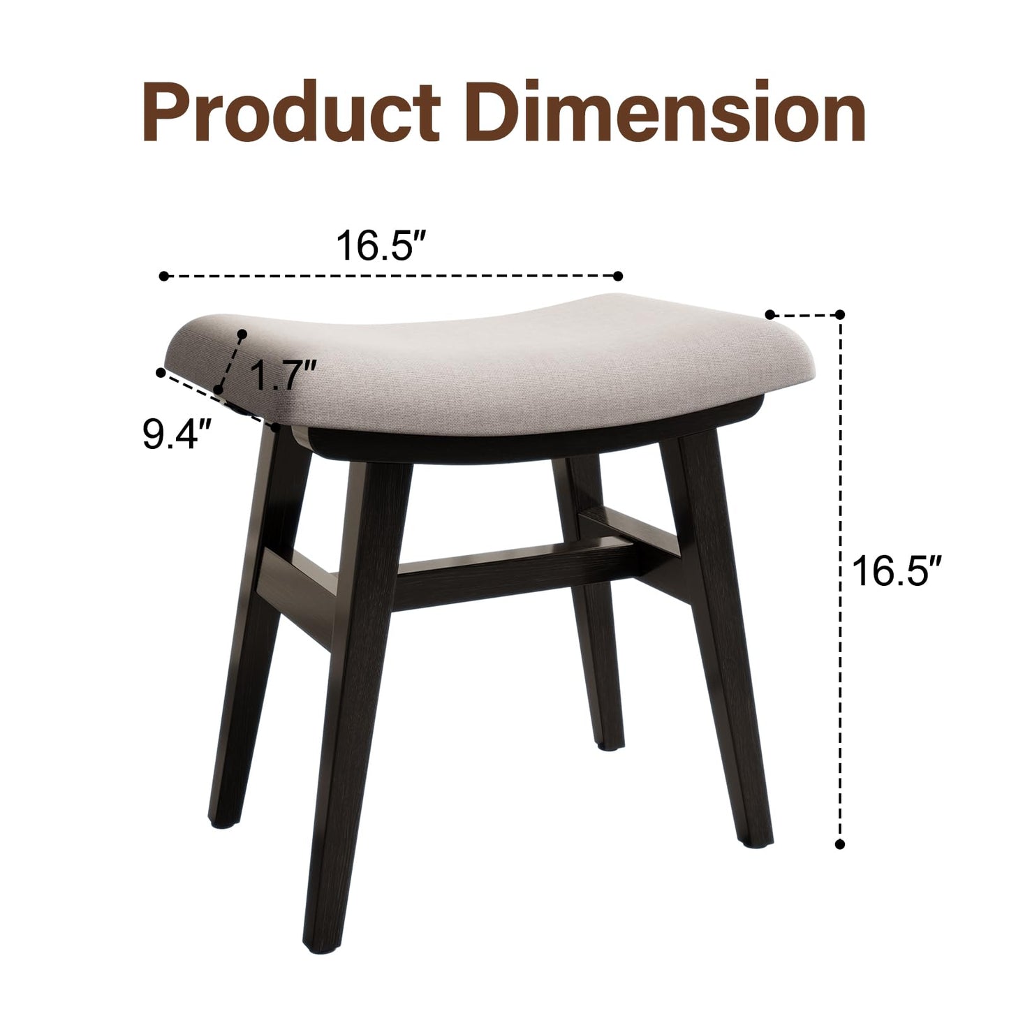 Muwuele Solid Wood Small Vanity Stool with Saddle Cushion, High-Rebound Sponge Seat, Easy Assembly Makeup Chair, Footstool for Bedroom, Entryway, Black