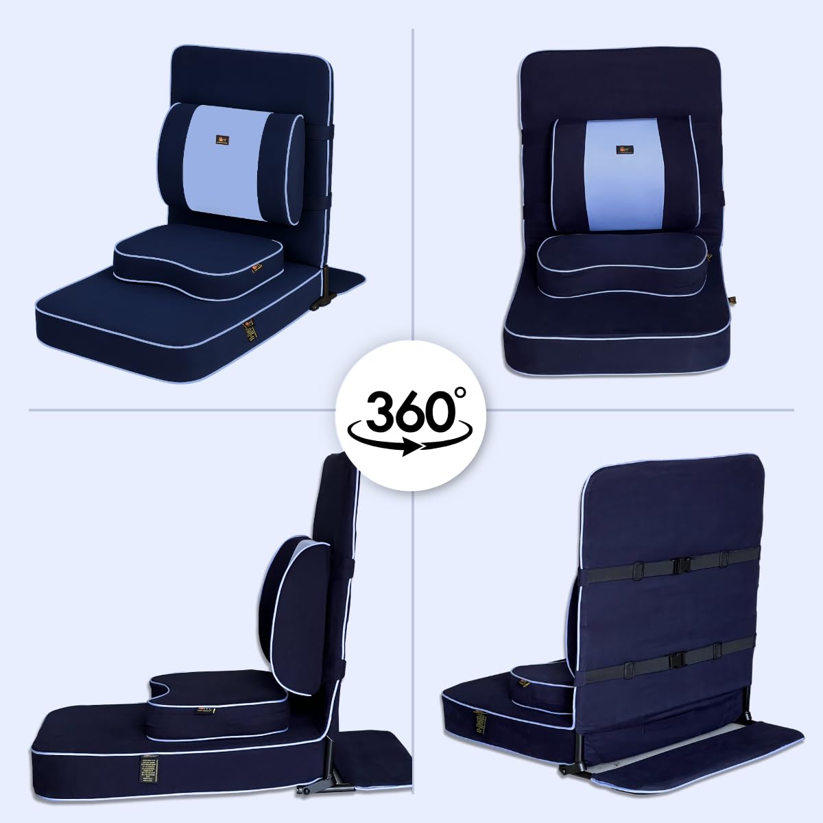 Friends of Meditation Extra Large Meditation Chair and Yoga Chair w Back Support Cushion and Meditation Block | Yoga Chair for Adults | Premium Floor Chair | Portable | Navy Blue, Seat Size: 24x22 in