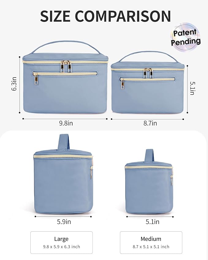Wandering Nature Large Makeup Bag, Travel Make Up Organizer Cosmetic Brush Bags Case for Women in Fabric,Blue,Patent Pending