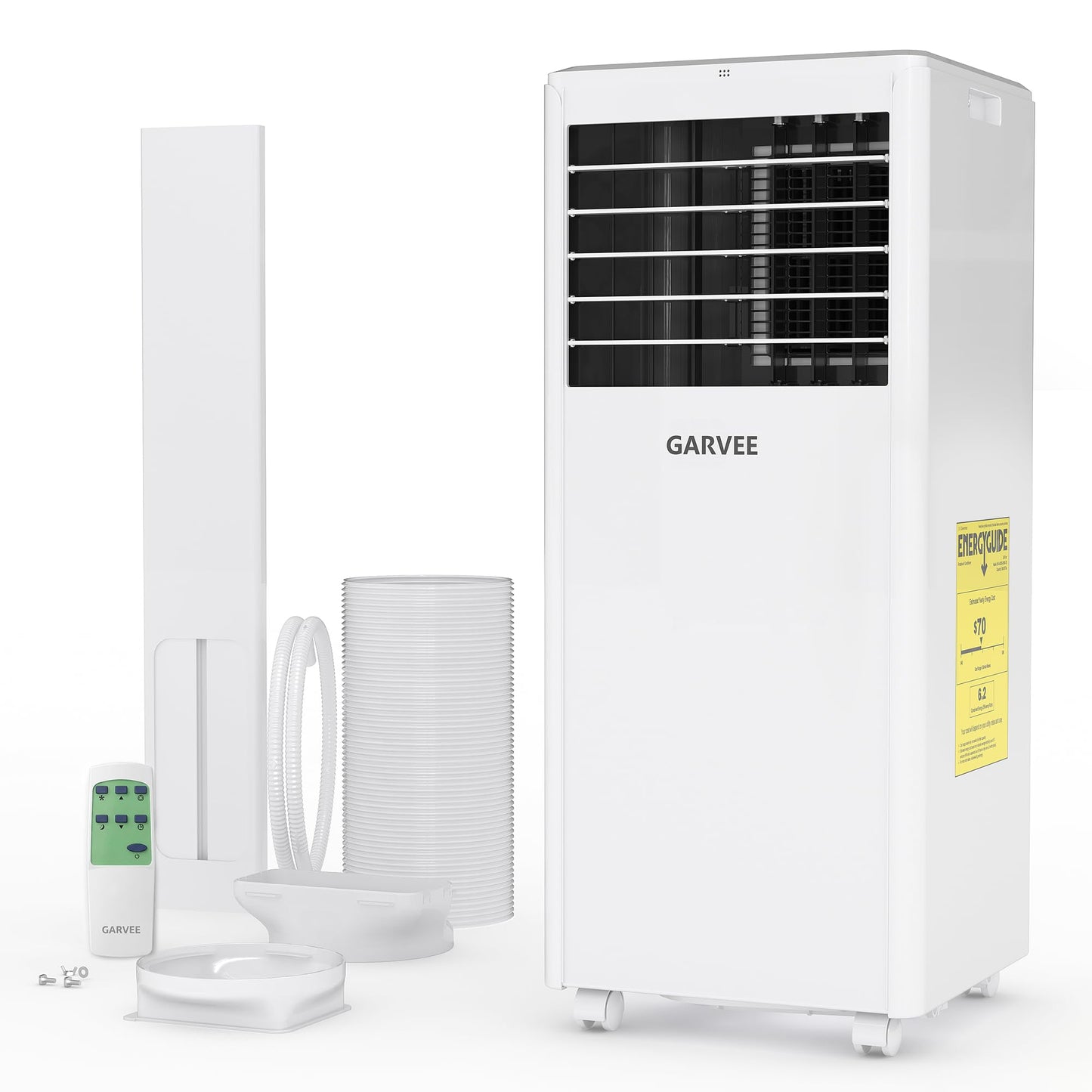 Garvee 8000 BTUs Portable Air Conditioner for 350Sq.Ft Max.Remote Control 48dB Portable AC Unit, Dehumidifier, Fan, Sleep, 24H Timer&Installation Kit, DOE Certified, Ceer 6.2,White White