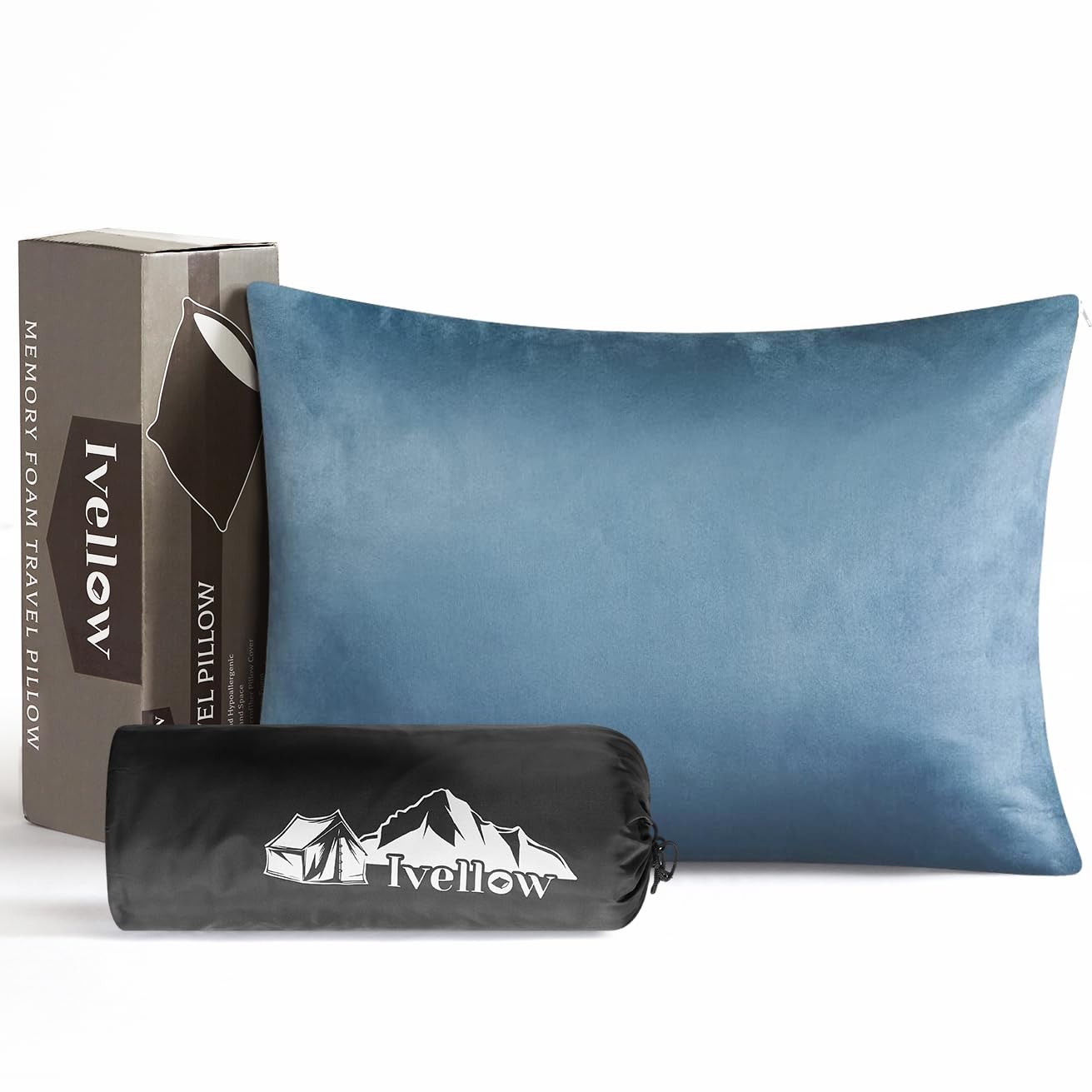 Ivellow Memory Foam Travel Pillow Compressible Camping Pillow for Sleeping Shredded Memory Foam Pillow Compact Firm Supportive Travel Pillow for Adults Kids Outdoor Hiking Essential Gear Blue-M