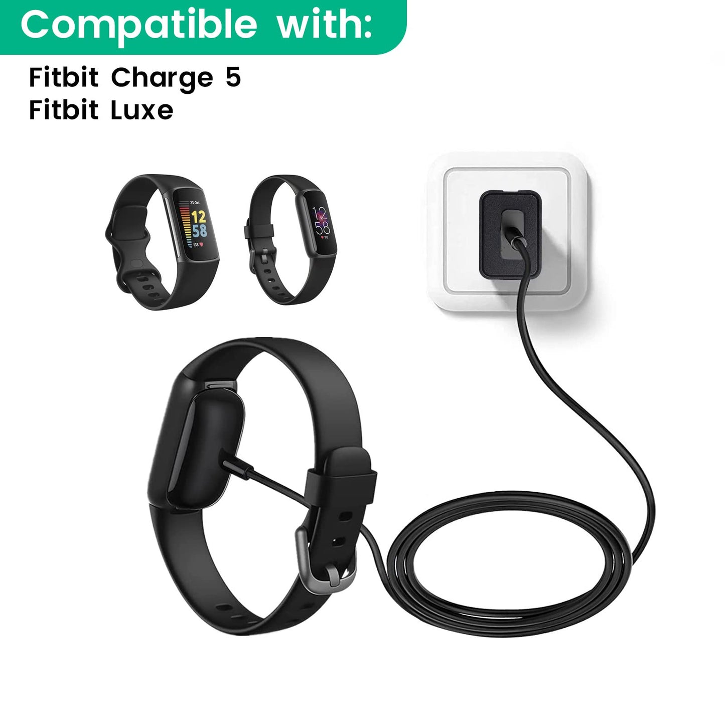 Charger For Fitbit Charge 6 / Charge 5 / Luxe Fitness Tracker - Power Adapter & Usb Magnetic Charging Cable Cord Accessories For