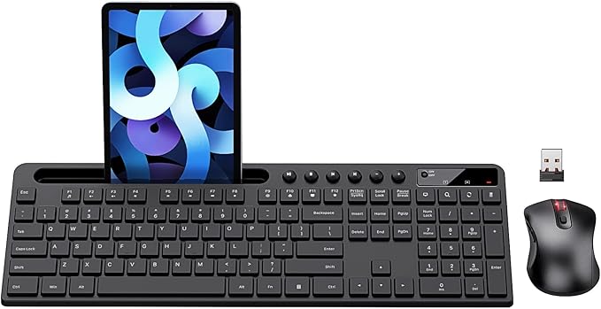 Wireless Keyboard and Mouse Combo, MARVO 2.4G Ergonomic Wireless Computer Keyboard with Phone Tablet Holder, Silent Mouse ...