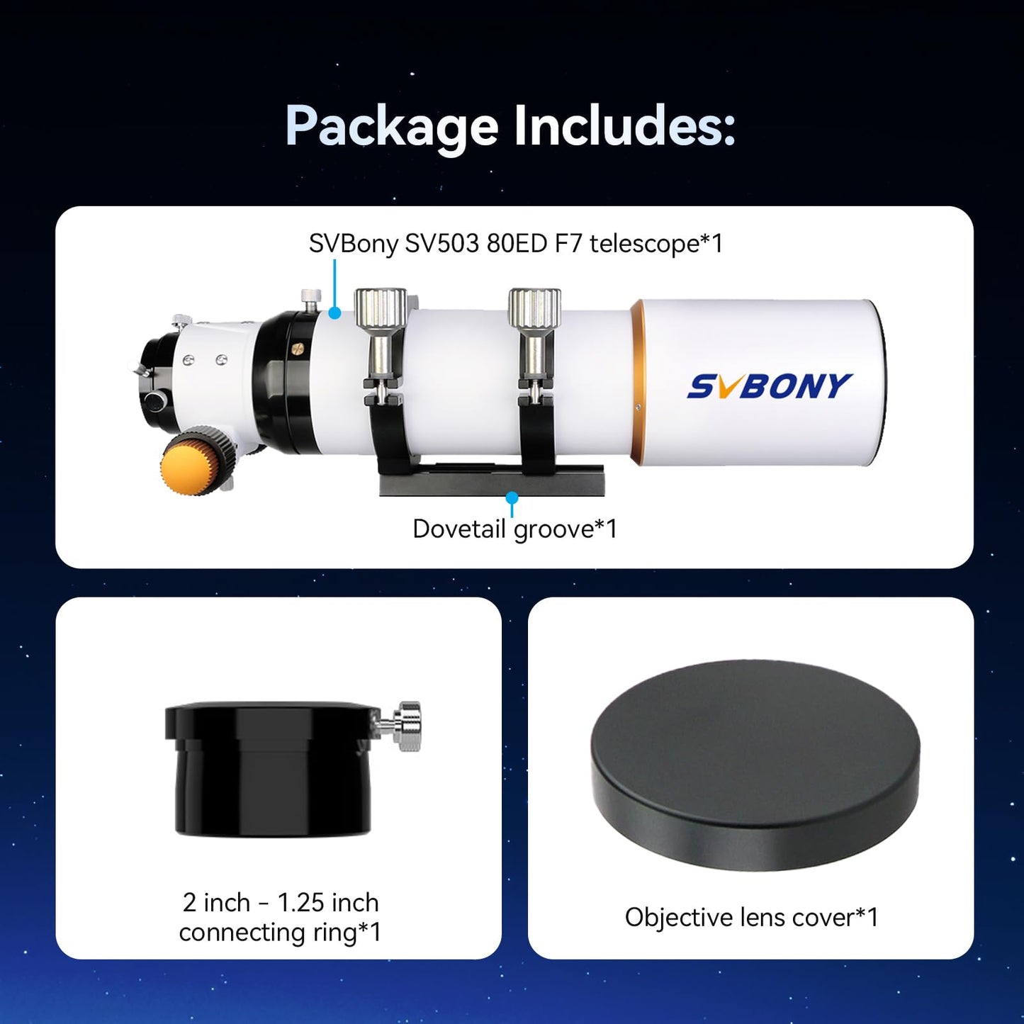 SVBONY SV503 Refractor Telescope, 80mm F7 Extra Low Dispersion Achromatic Refractor OTA, Dual-Speed Focuser, Telescope for Adults, for Astronomical Observation and Photography