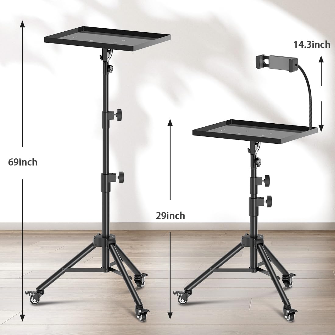 Gzgdljq Projector Stand With Wheels, Laptop Tripod From 29 To 69 With Mouse Tray, Adjustable Height Dj Racks Stands With Goosene