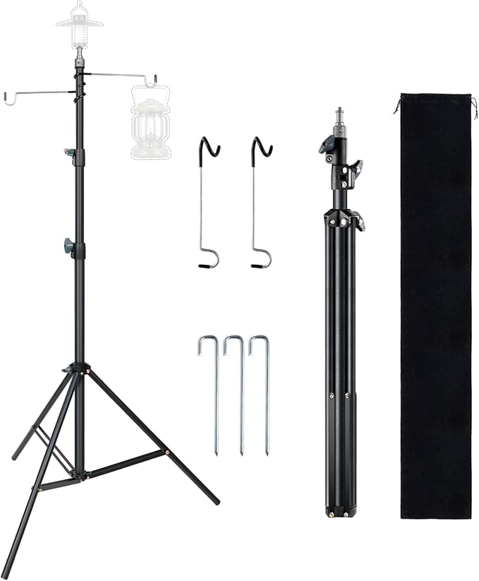 NexTerk 2 Pack Titanium Lantern Hooks, Stainless Steel Non-Slip Tent Light Pole Hook with Carbon Steels Tent Lantern Tripo...
