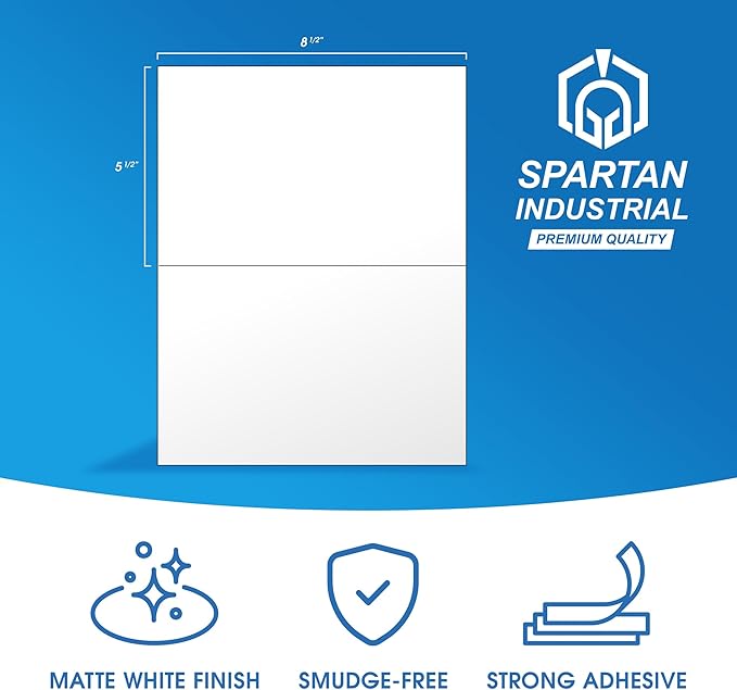 8.5" X 5.5" Printable Half-Sheet Shipping Labels for Inkjet and Laser Printers - 30 Sheets, 60 Custom Stickers for Mailing, Packages, and Address Labels - Spartan Industrial Template R025