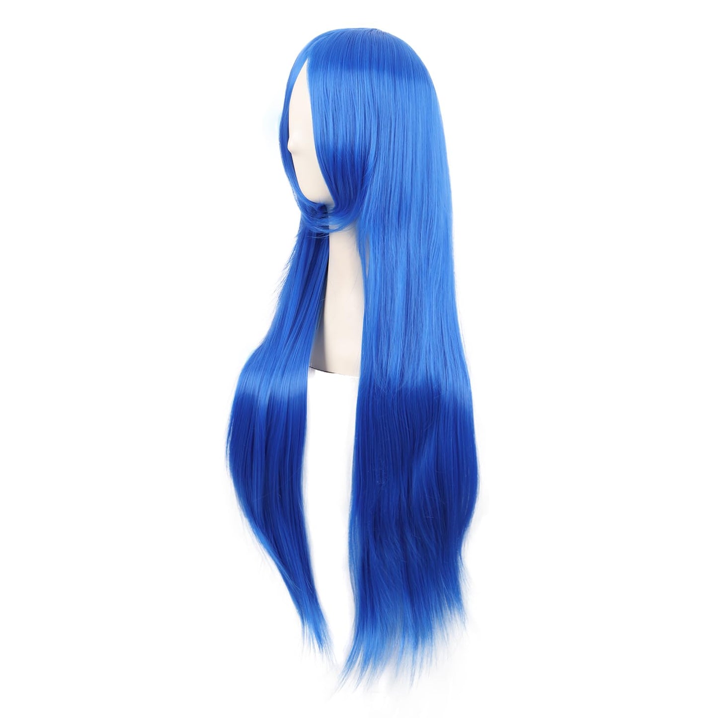 MapofBeauty 32 Inch/80 cm Side Bangs Long Straight Anime Costume Cosplay Party Wig (Bright Blue)
