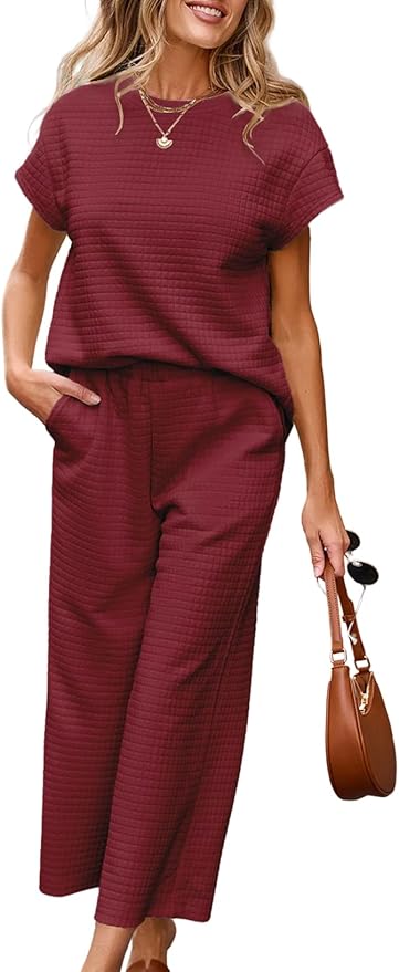 SHEWIN Womens Two Piece Fall Outfits Sweatsuits Casual Pullover Tops and Wide Leg Sweatpant Lounge Sets