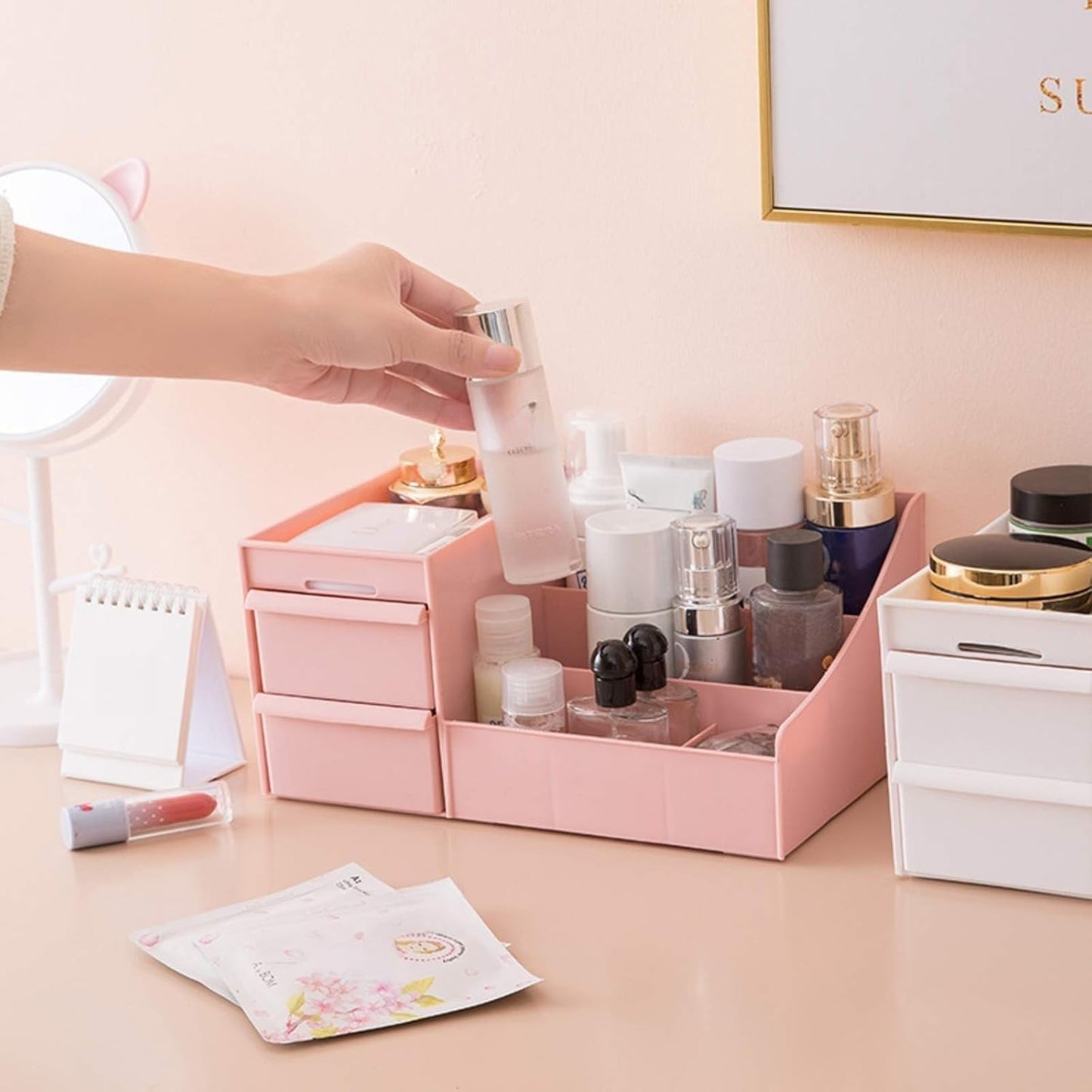 Simbuy Makeup Organizer for Vanity- Bathroom Countertop Cosmetics Organizer with Drawers for Lipstick, Brushes, Lotions, Eyeshad