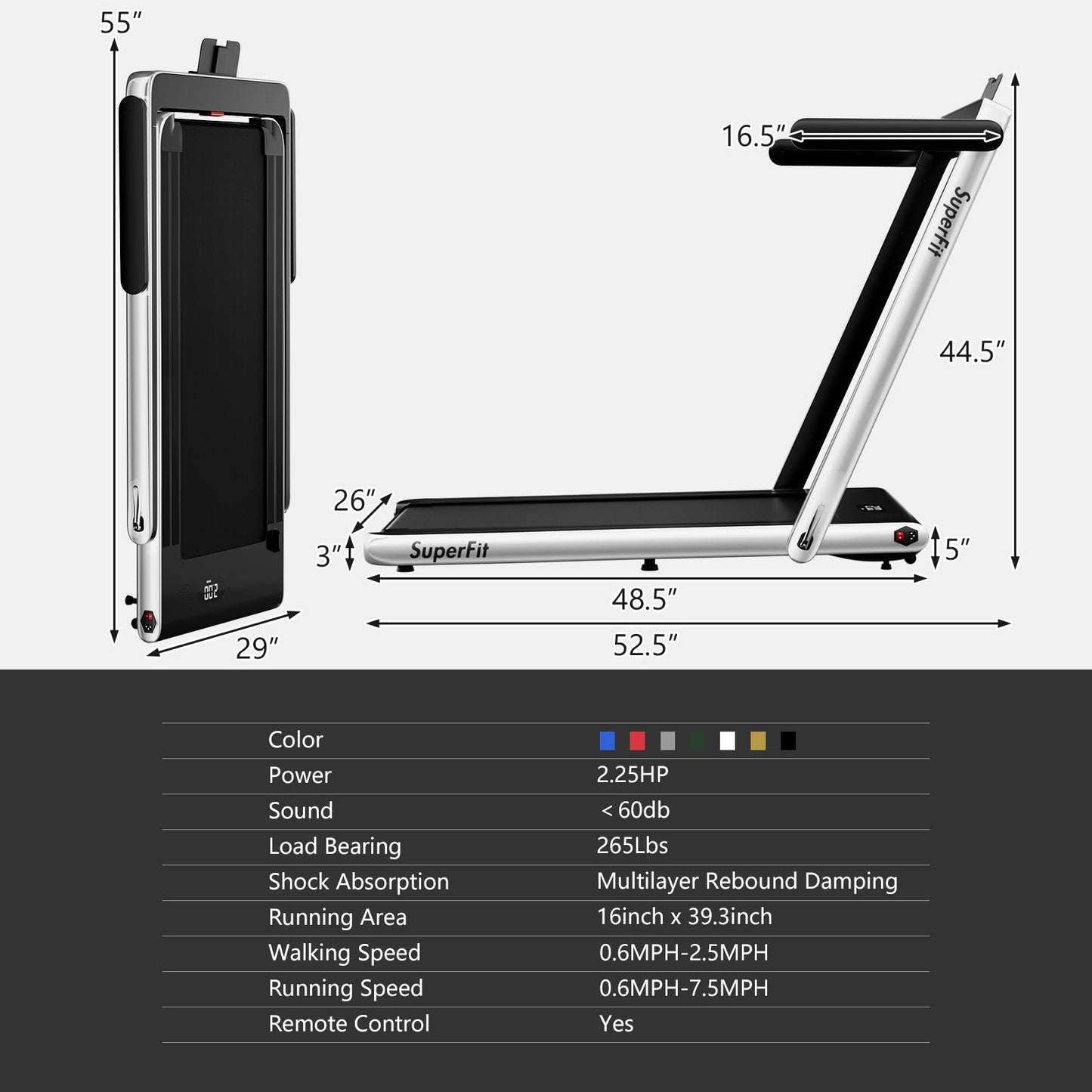 Goplus 2 in 1 Folding Treadmill, 2.25HP Superfit Under Desk Electric Treadmill, Installation-Free with Remote Control, APP Control and LED Display, Walking Jogging for Home Office