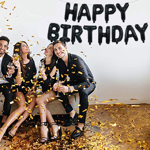TONIFUL Black Happy Birthday Balloons Banner 16 Inch Mylar Foil Letters Birthday Sign Banner Bunting Reusable for 30th 40t...
