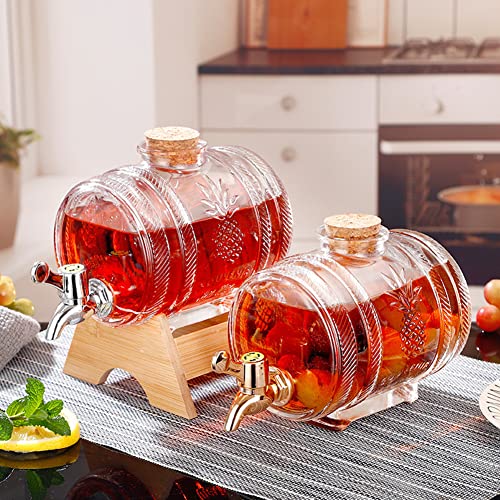YYUNANG 1 Liter Glass Barrel Beverage Dispenser With Spigot and Stand Cold Drink Dispenser Wine Barrel Dispenser (Gold)
