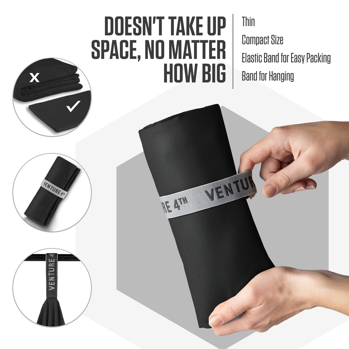 VENTURE 4TH Quick Dry Towel. Microfiber Travel Towel Ideal for Camping, Hiking, Backpacking, Gym. Lightweight & Fast Drying Travel Towels for Body. Compact & Easy to Pack - Black (40.00" x 21.00")