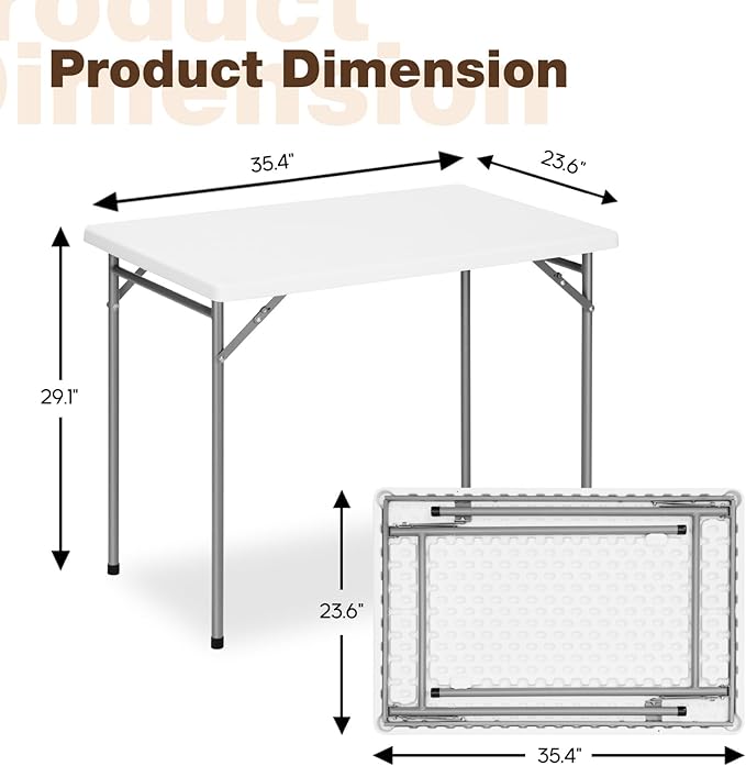 3ft Rectangular Folding Table for All-Occasion, Foldable Table with HDPE Tabletop and Steel Legs, Durable and Stable Small Folding Table, Perfect for Camping, Picnic, Party, Indoor & Outdoor