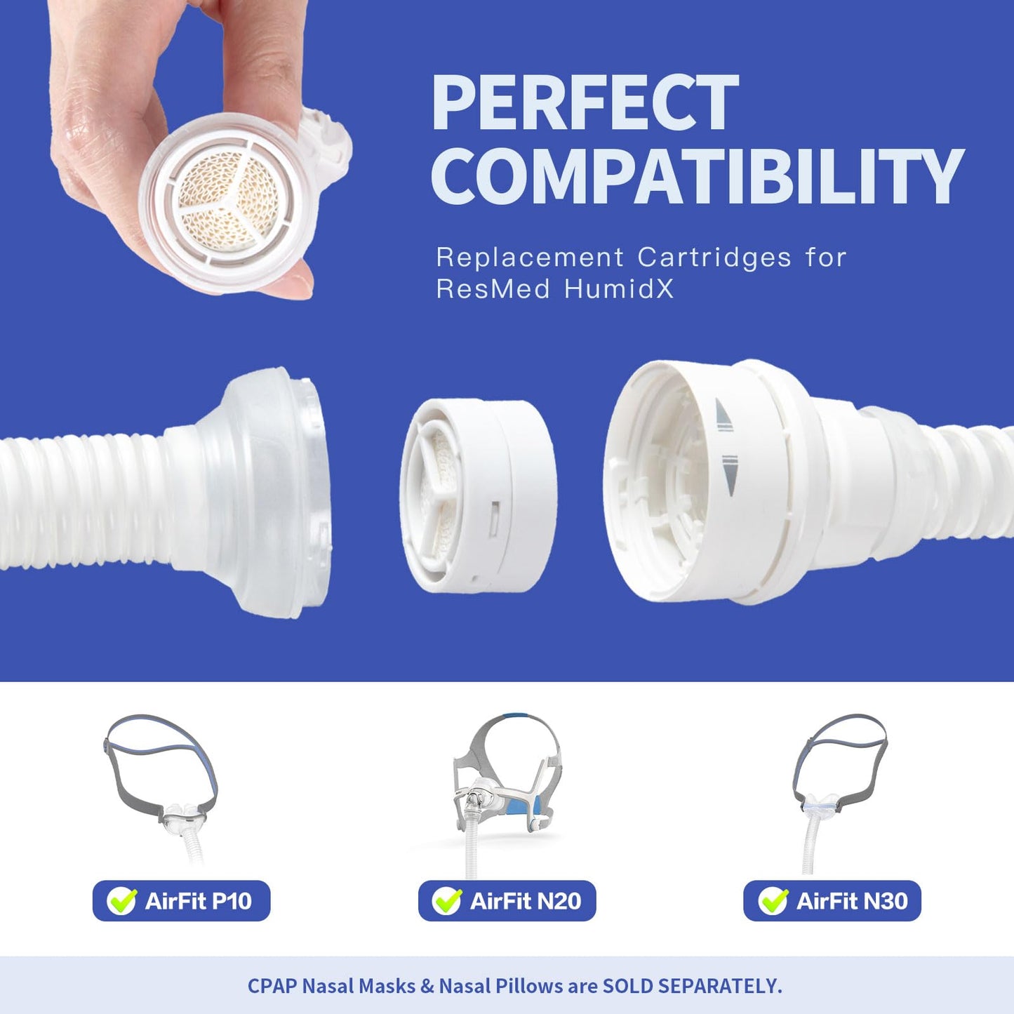 Yosopherier HME Filter, Replacement Cartridges for ResMed HumidX, Compatible with Airmini CPAP Machine & P10 Nasal Pillows, N20 and N30 Nasal Masks, 12-Pack Cartridges