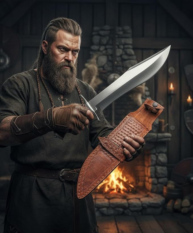 Handmade D2 Steel 15 Inch Bowie Knife with leather sheath - Survival Hunting knife with steel Guard, Rosewood Handle Ideal...