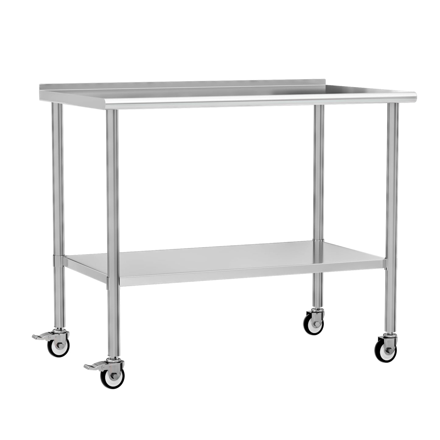 Chingoo Stainless Steel Work Table with Wheels, 30x60 Inch NSF Food Prep Table with Backsplash & Adjustable Undershelf for Commercial Kitchen, Restaurant, Garage