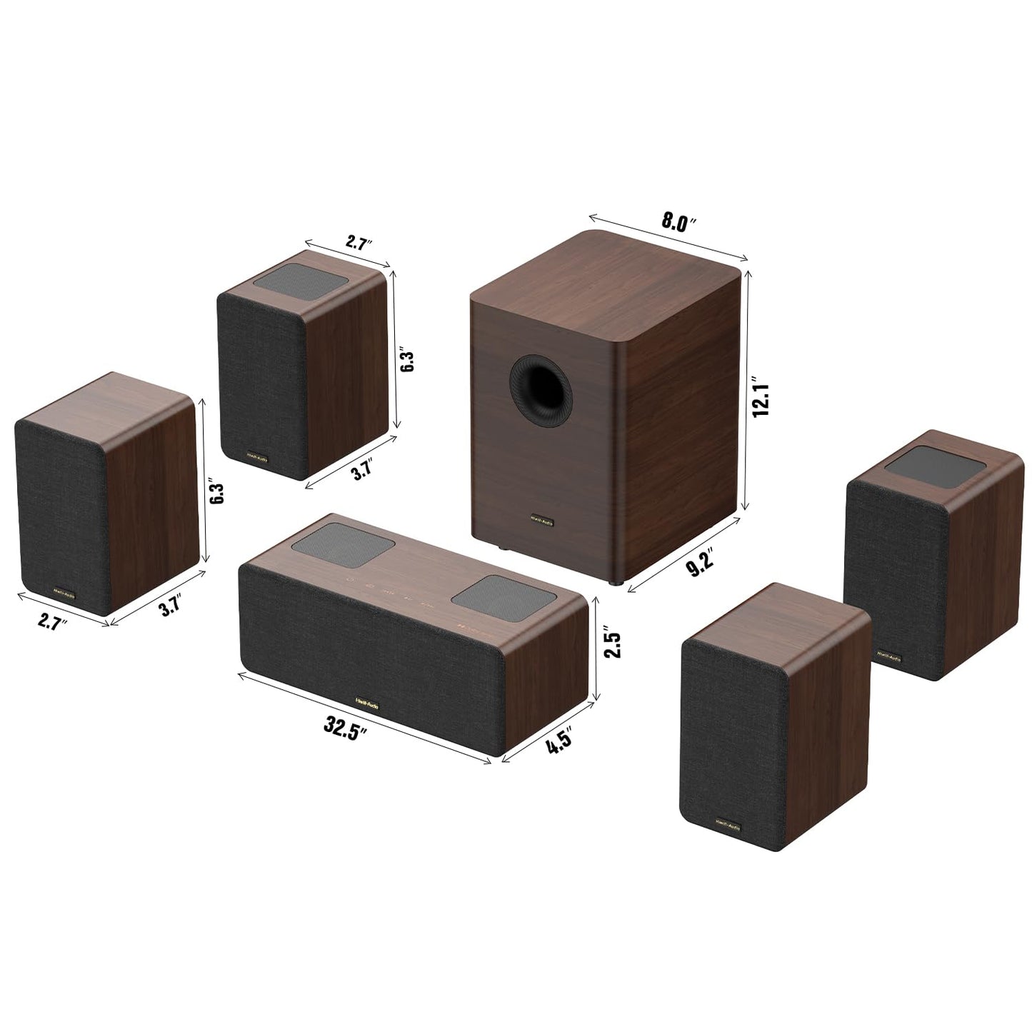 True 5.1.4 Hi-Fi Surround Sound System with Dolby Atmos, 900W Home Theater Sound Bar for Smart TV, Center Channel Speaker with 4 Surrounds, 25Hz Subwoofer, Hi-Fi Grade Crossover, Soundbar eARC, BT 5.4