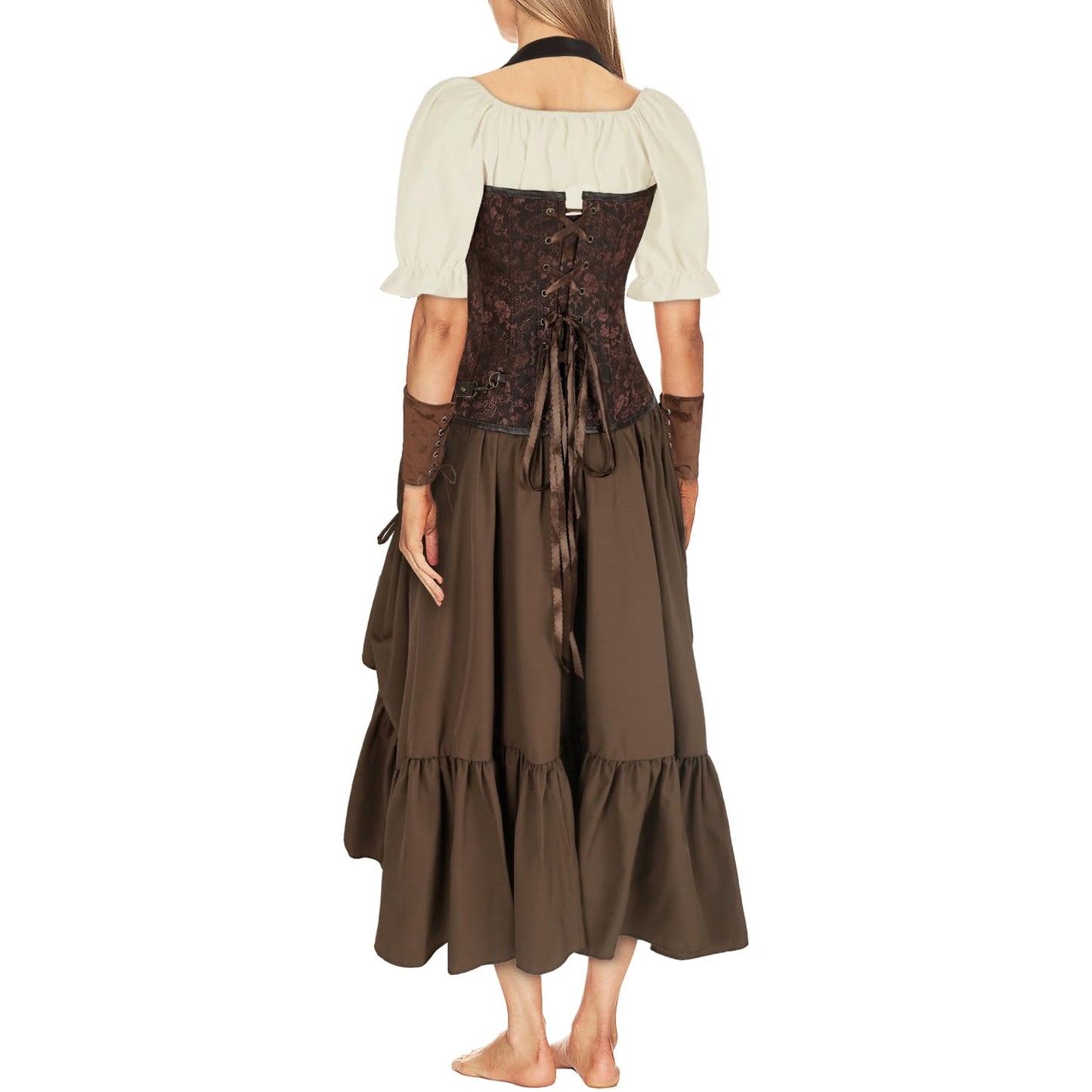 TEYHUI 4 pcs Viking pirate Renaissance costumes for women steampunk costume Halloween victorian costumes(Z3759BN,L)