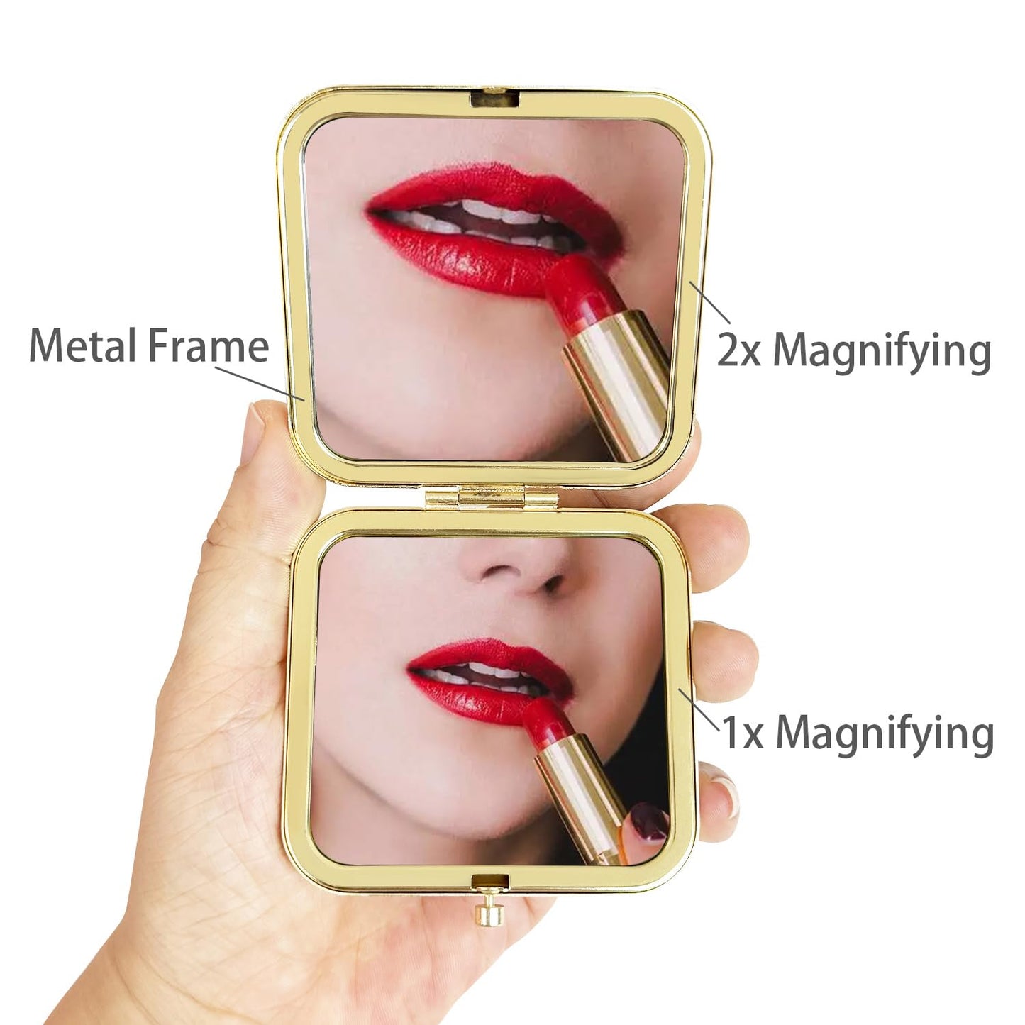 PDOZV Small Compact Mirror, Gold Square 2.8     2.8    Metal Frame Double Sided 1X/2X Mirror for Purse Can be Used as Gifts for