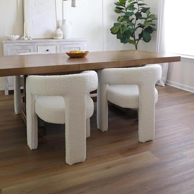 DAYALANE Modern Barrel Dining Chairs Set of 4, Upholstered Boucle Dining Room & Kitchen Chair with Curved Back, Comfy Accent Side Reading Armchair for Living Room Bedroom Kitchen Home Office, White