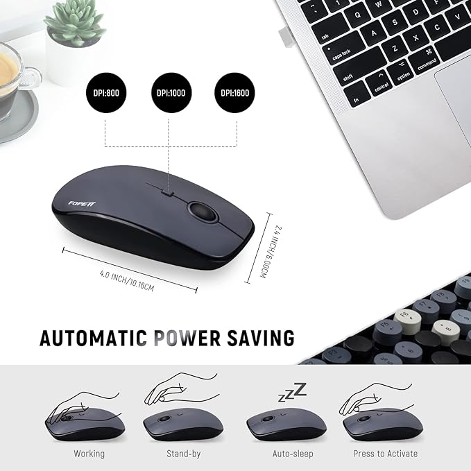 FOPETT Keyboard and Mouse Sets Wireless Keyboard and Mouse Sets,Reliable 2.4 GHz Connectivity for PC,Laptop,Smart TV and More (Grey Colorful)