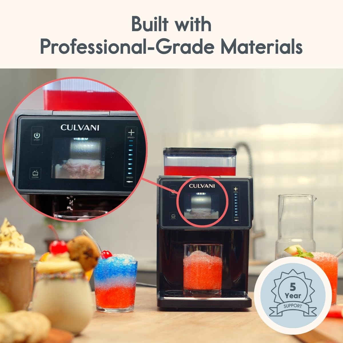 Shaved Ice Machine, Culvani Snowlux Snow Cone Maker — No Ice Cubes Needed, 8 Speeds, Self-Cleaning, 44 lbs/Day Stainless Steel Roller, Countertop Frozen Drink & Slushy Maker, Bingsu Machine for Home