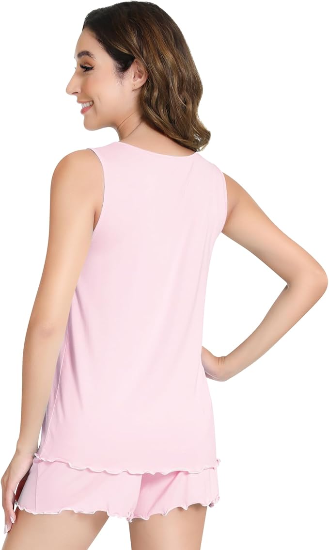 NACHILA Pajamas for Women-Viscose from Bamboo, Ribbed Racerback Tank Top Sexy Split Shorts Pajama Sets Cooling Sleep Cami Pjs