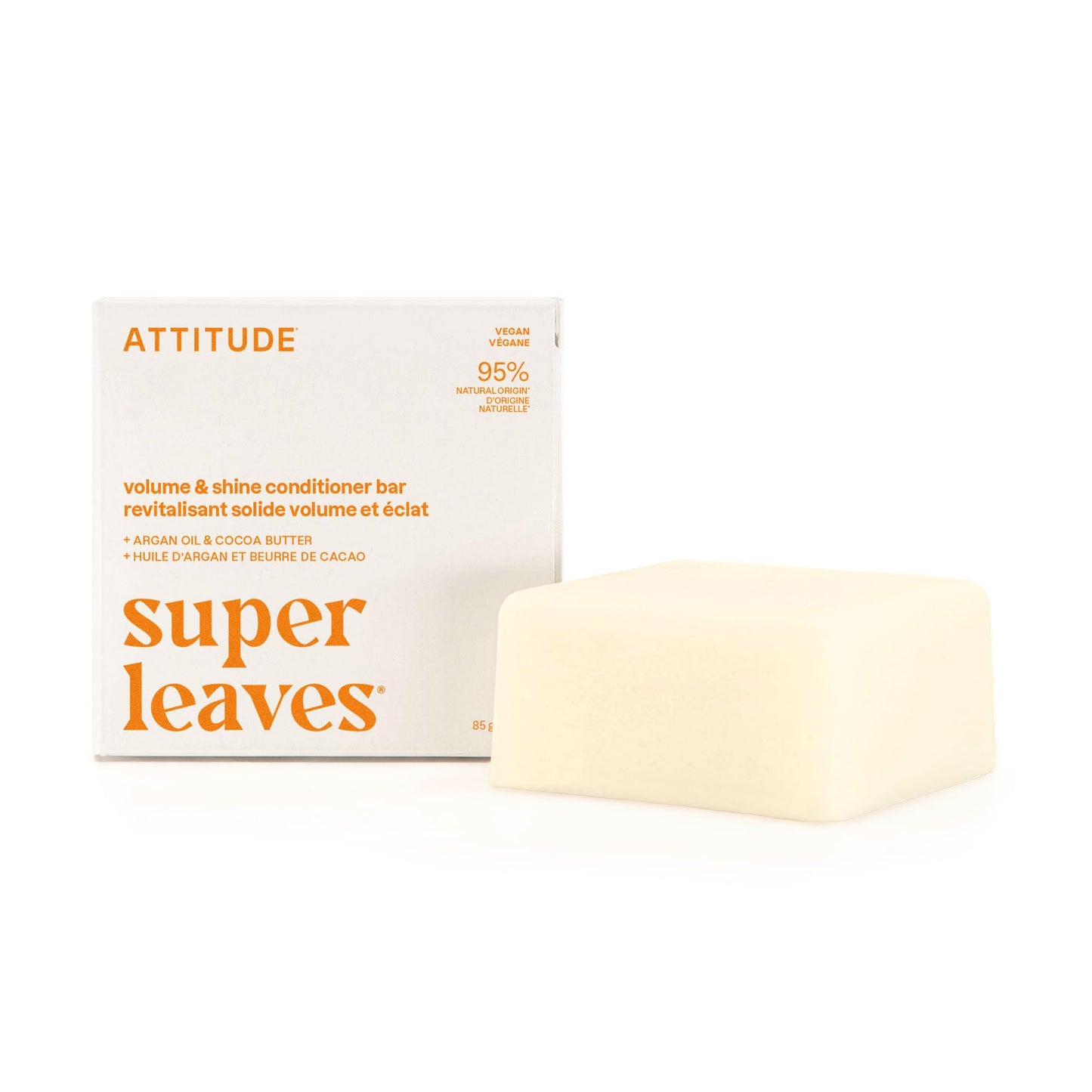ATTITUDE Volume & Shine Conditioner Bar, Natural Origin, for Thin and Flat Hair, Argan Oil & Cocoa Butter, Clean Ingredients, Ve