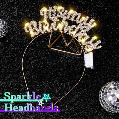DRESBE Light Up Birthday Headband LED Rhinestone Headbands Glow Its My Birthday Hair Accessories for Women (Gold)
