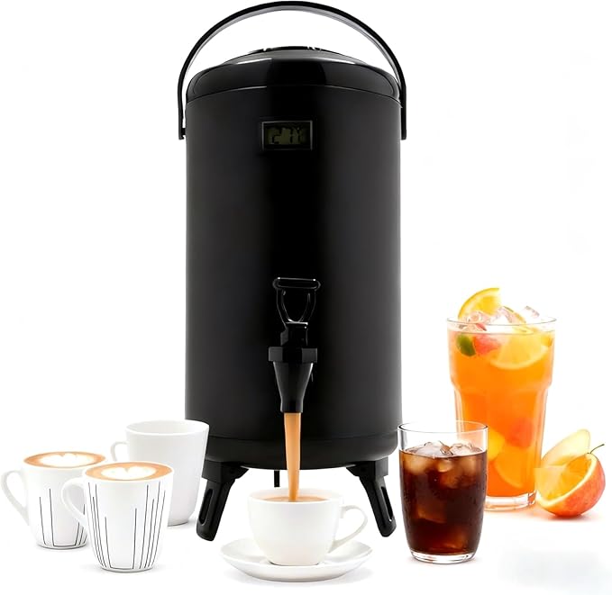 Insulated Beverage Dispenser, 3.2 Gal/12L Stainless Steel Thermal Drink Server with Spigot & Temp Display, Suitable for Ca...