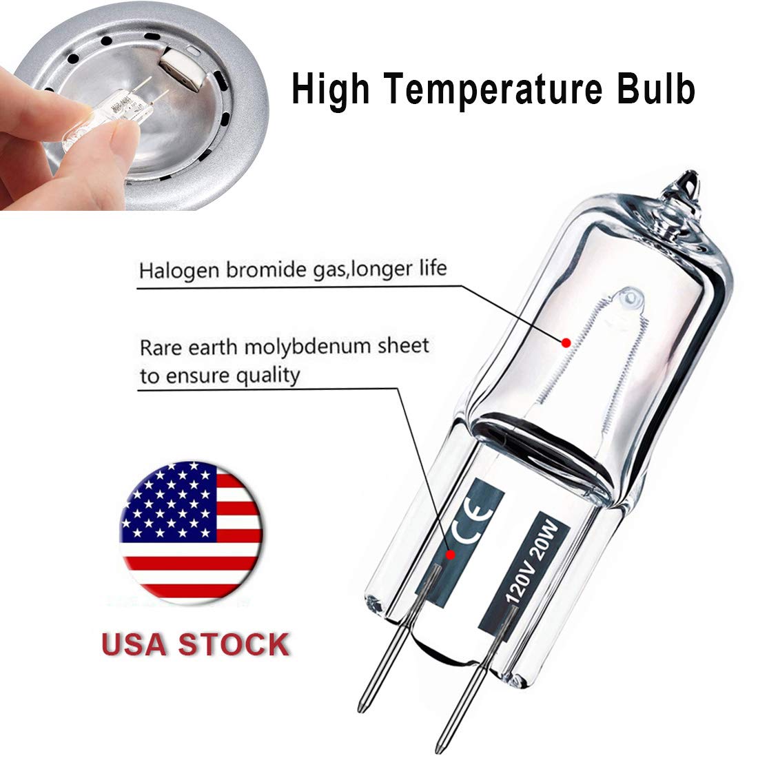 JCD 10PCS G8 Halogen Bulb 20W 120V, Bi-Pin Xenon Light Bulbs, Warm White, Dimmable, for Under Cabinet Puck Lights
