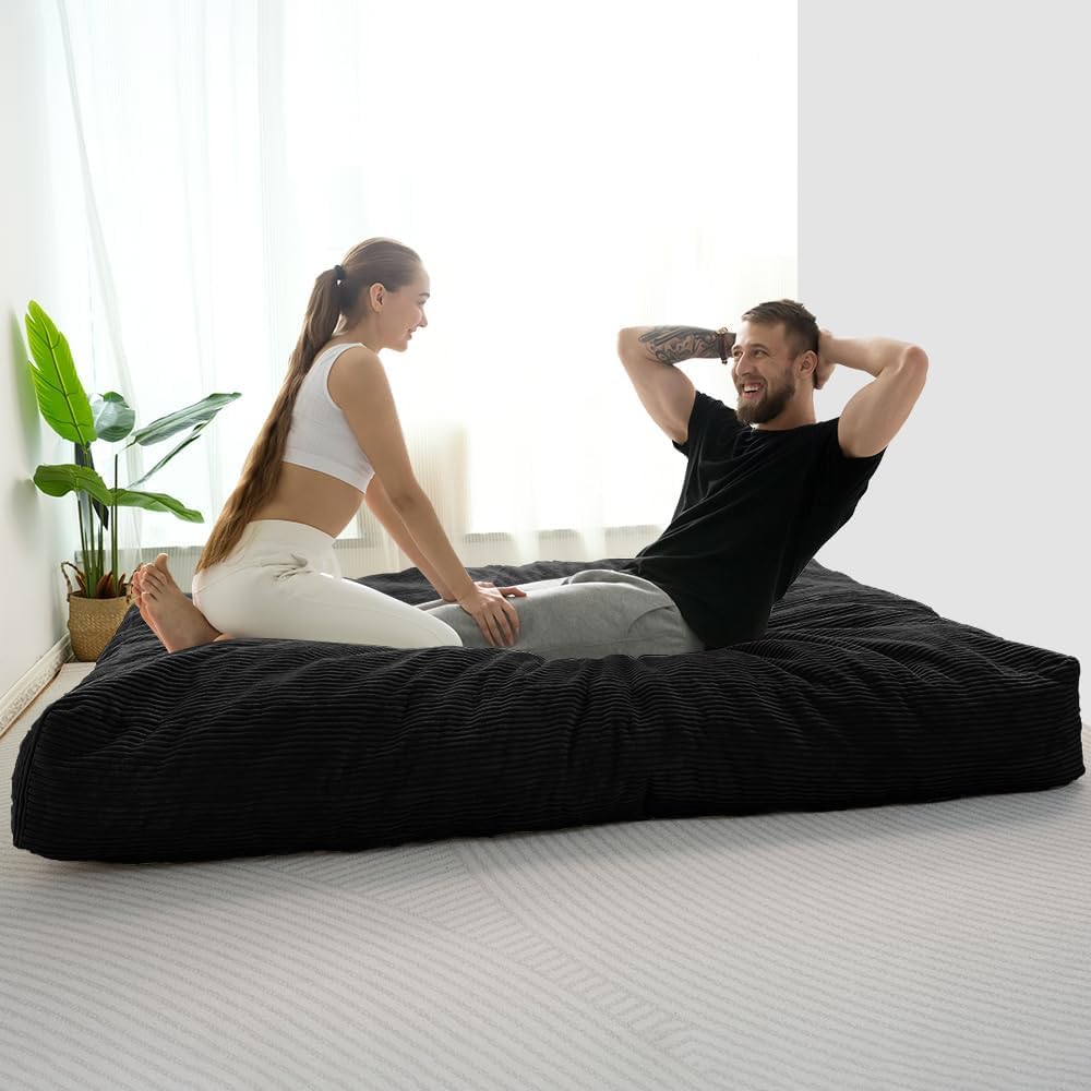 MAXYOYO Giant Bean Bag Chair Bed for Adults, Convertible Beanbag Folds from Lazy Chair to Floor Mattress Bed, Large Floor Sofa Couch, Big Sofa Bed, High-Density Foam Filling, Machine Washable