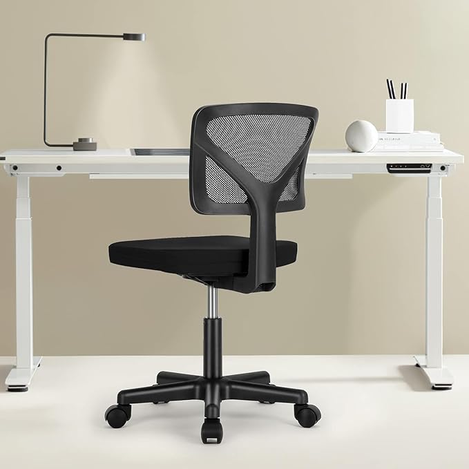 Sweetcrispy Small Office Desk Chair, Ergonomic Low-Back Mesh Rolling Work Swivel Chairs with Wheels, Armless Comfortable S...
