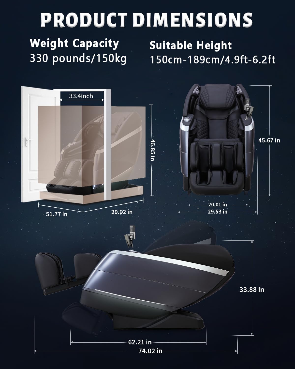 RelaxRelife 4D Full Body Massage Chair with Flexible 166 Track, Reading Light, 18 Massage Modes, 11 Techniques, 36 Airbags, Zero