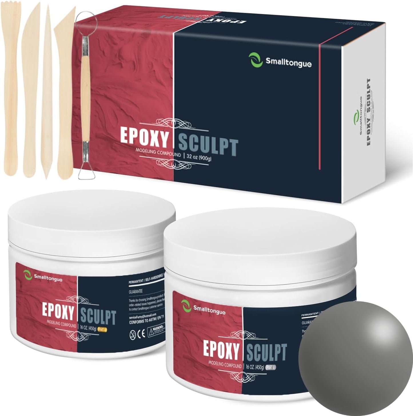 Smalltongue AB Epoxy Sculpt Clay, Natural Color, 2 Part Epoxy Sculpture Modeling Paste Clay (A & B) 1 Pound, Modeling Compound for Modeling, Repair, Fill Up Retrofit and Sculpture